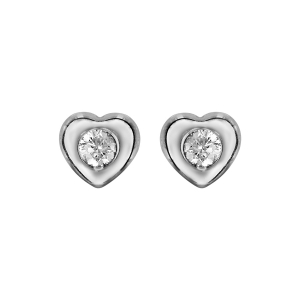 BOUCLES D'OREILLES TIGE ARGENT RHODIÉ AVEC COEUR OXYDE BLANC SERTI