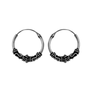 CRÉOLES ARGENT BALINAISES PATINE 12MM MOTIFS