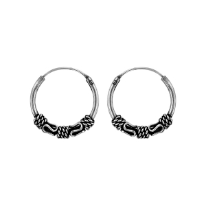 CRÉOLES ARGENT BALINAISES PATINE 12MM MOTIF S