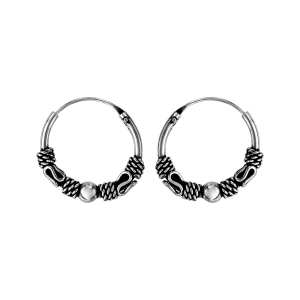 CRÉOLES ARGENT BALINAISES PATINE 12MM MOTIF S ET BOULE