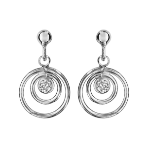 BOUCLES D'OREILLES TIGE ARGENT RHODIÉ SPIRALE AVEC 1 OXYDE BLANC