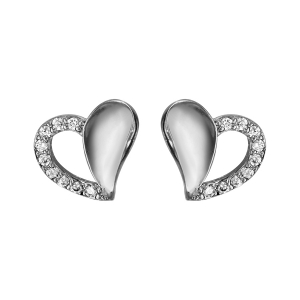 BOUCLES D'OREILLES TIGE ARGENT RHODIÉ COEUR OXYDES BLANCS SERTIS