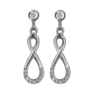 BOUCLES D'OREILLES TIGE ARGENT RHODIÉ FORME INFINI OXYDES BLANCS SERTIS
