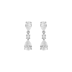 BOUCLES D'OREILLES TIGE ARGENT RHODIÉ 3 OXYDES BLANCS SERTIS 2 FORME GOUTTE