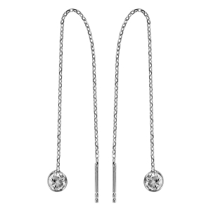 BOUCLES D'OREILLES ARGENT RHODIÉ CHAINETTE PIERRES BLANCHES SYNTHETIQUE