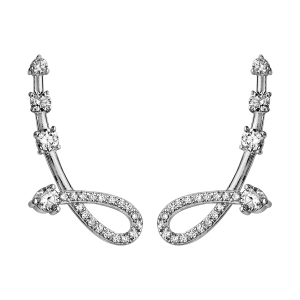 BOUCLES D'OREILLES DE LOBE ARGENT RHODIÉ FORME BOUCLE OXYDES BLANCS SERTIS