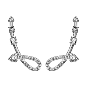 BOUCLES D'OREILLES DE LOBE ARGENT RHODIÉ FORME BOUCLE OXYDES BLANCS SERTIS