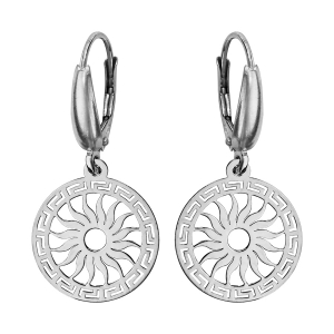 BOUCLES D'OREILLES ARGENT RHODIÉ RONDELLE MOTIF DECOUPE SOLEIL SYSTEME DORMEUSE