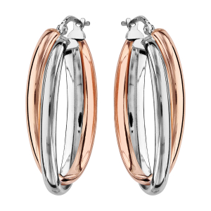 CREOLES OVALE DOUBLE CROISEE ARGENT RHODIE ET DORURE ROSE