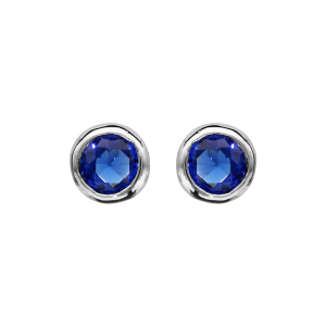 BOUCLES D'OREILLES TIGE ARGENT RHODIÉ SERTI CLOS PIERRE SYNTHETIQUE BLEU FONCE