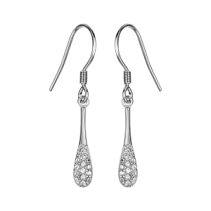 BOUCLES D'OREILLES CROCHET ARGENT RHODIÉ GOUTTE OXYDES BLANCS SERTIS