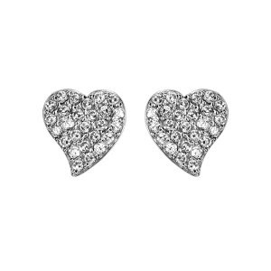 BOUCLES D'OREILLES TIGE ARGENT RHODIÉ COEUR OXYDES BLANCS SERTIS