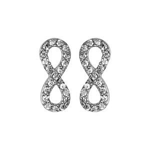 BOUCLES D'OREILLES TIGE ARGENT RHODIÉ PETIT INFINI OXYDES BLANCS SERTIS
