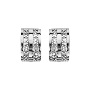 BOUCLES D'OREILLES TIGE ARGENT RHODIÉ DEMI CRÉOLES 2 RANGS OXYDES BLANCS SERTIS