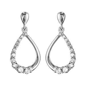 BOUCLES D'OREILLES TIGE ARGENT RHODIÉ FORME GOUTTE OXYDES BLANCS