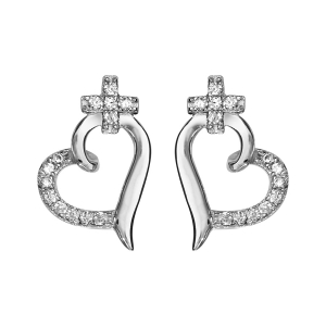 BOUCLES D'OREILLES TIGE ARGENT RHODIÉ COEUR OXYDES BLANCS