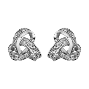 BOUCLES D'OREILLES TIGE ARGENT RHODIÉ NOEUD D'AMOUR  OXYDES BLANCS SERTIS