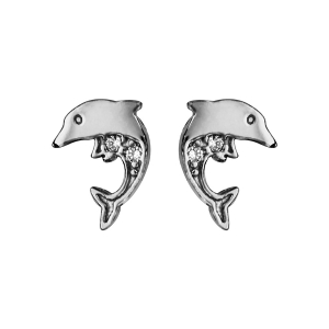 BOUCLES D'OREILLES TIGE ARGENT RHODIÉ DAUPHIN AVEC OXYDES BLANCS