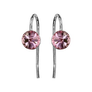 BOUCLES D'OREILLES CROCHET ARGENT RHODIÉ CRISTAL ROSE