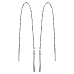 BOUCLES D'OREILLES ARGENT RHODIÉ TRAVERSANTE LONGUE CHAINETTE ET BAGUETTE