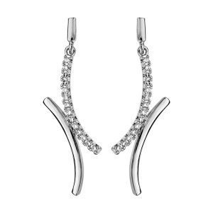 BOUCLES D'OREILLES TIGE ARGENT RHODIÉ CROISE OXYDES BLANCS