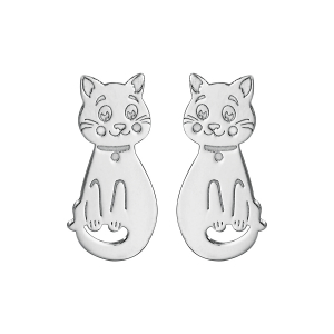 BOUCLES D'OREILLES TIGE ARGENT RHODIÉ CHAT