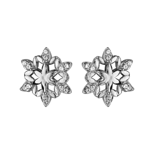 BOUCLES D'OREILLES TIGE ARGENT RHODIÉ FLOCON DE NEIGE OXYDES BLANCS SERTIS