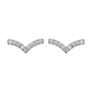 BOUCLES D'OREILLES TIGE ARGENT RHODIÉ FORME V OXYDES BLANCS SERTIS
