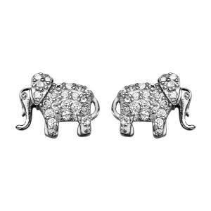 BOUCLES D'OREILLES TIGE ARGENT RHODIÉ ELEPHANT OXYDES BLANCS SERTIS