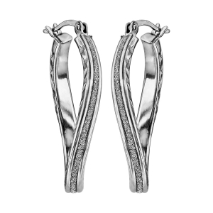 CRÉOLES ARGENT RHODIÉ OVALE DIAMANTE GLITTER BLANC