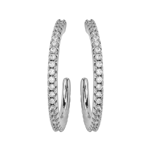 BOUCLES D'OREILLES TIGE ARGENT RHODIE CREOLE OXYDES BLANCS SERTIS DIAM 20MM