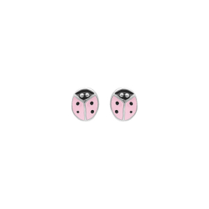 BOUCLES D'OREILLES TIGE ARGENT RHODIÉ PUCE COCCINELLE ROSE