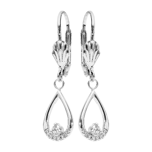 BOUCLES D'OREILLES DORMEUSE ARGENT RHODIÉ PENDANTE GOUTTE OXYDES BLANCS SERTIS