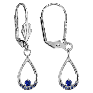 BOUCLES D'OREILLES ARGENT RHODIÉ DORMEUSE GOUTTE BLEU FONCE
