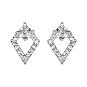 BOUCLES D'OREILLES TIGE ARGENT RHODIÉ LOSANGE OXYDES BLANCS SERTIS