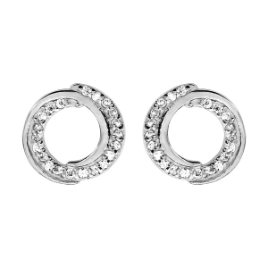 BOUCLES D'OREILLES TIGE ARGENT RHODIÉ CERCLE OXYDES BLANCS SERTIS