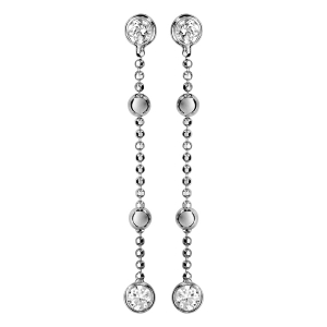 BOUCLES D'OREILLES TIGE ARGENT RHODIÉ PENDANTE BOULES ET OXYDES BLANCS SERTIS CLOS