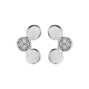 BOUCLES D'OREILLES TIGE ARGENT RHODIÉ 3 RONDELLES LISSES ET OXYDES BLANCS SERTIS