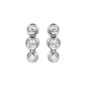 BOUCLES D'OREILLES TIGE ARGENT RHODIÉ 3 OXYDES BLANCS SERTIS CLOS