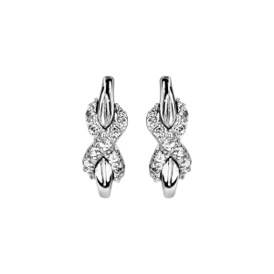 BOUCLES D'OREILLES TIGE ARGENT RHODIÉ CROISE OXYDES BLANCS SERTIS