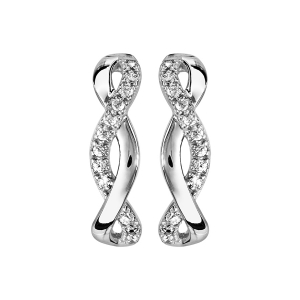 BOUCLES D'OREILLES TIGE ARGENT RHODIÉ TORSADE OXYDES BLANCS SERTIS