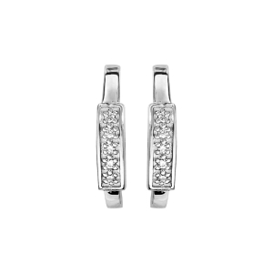 BOUCLES D'OREILLES TIGE ARGENT RHODIÉ DEMI CRÉOLES PAVE OXYDES BLANCS SERTIS