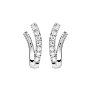 BOUCLES D'OREILLES TIGE ARGENT RHODIÉ FORME V OXYDES BLANCS SERTIS