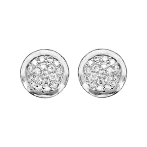 BOUCLES D'OREILLES TIGE ARGENT RHODIÉ ROND SERTI CLOS OXYDES BLANCS SERTIS