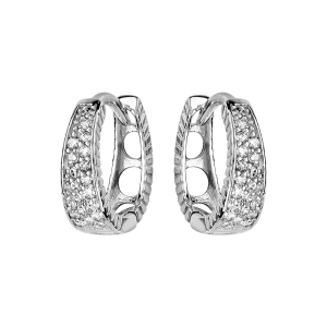 BOUCLES D'OREILLES ARGENT RHODIE FORME CREOLES ARTICULEES OXYDES BLANCS SERTIS