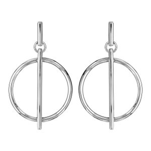 BOUCLES D'OREILLES TIGE ARGENT RHODIÉ PENDANT ROND EVIDE AVEC BAGUETTE LISSE