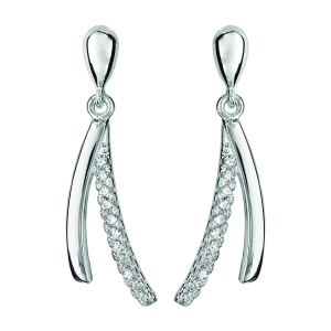 BOUCLES D'OREILLES TIGE ARGENT RHODIÉ PENDENTIF V INVERSE OXYDES BLANCS SERTIS