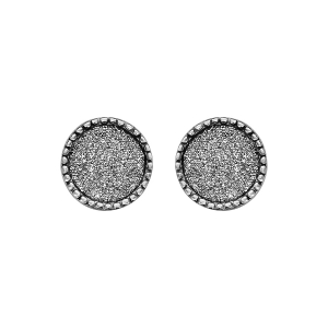 BOUCLES D'OREILLES TIGE ARGENT RHODIÉ RONDE CONTOUR DENTELLE GLITTER
