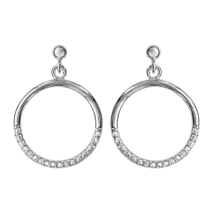 BOUCLES D'OREILLES TIGE ARGENT RHODIÉ CERCLE EVIDE OXYDES BLANCS SERTIS