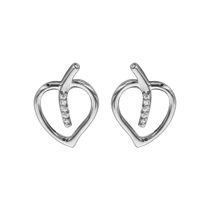 BOUCLES D'OREILLES ARGENT RHODIÉ COEUR  OXYDES BLANCS SERTIS